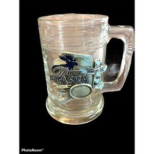 PURE ALASKA INFINITY  —Missing 12 OZ‎ GLASS BEER MUG Moose Airplane Totem Pole